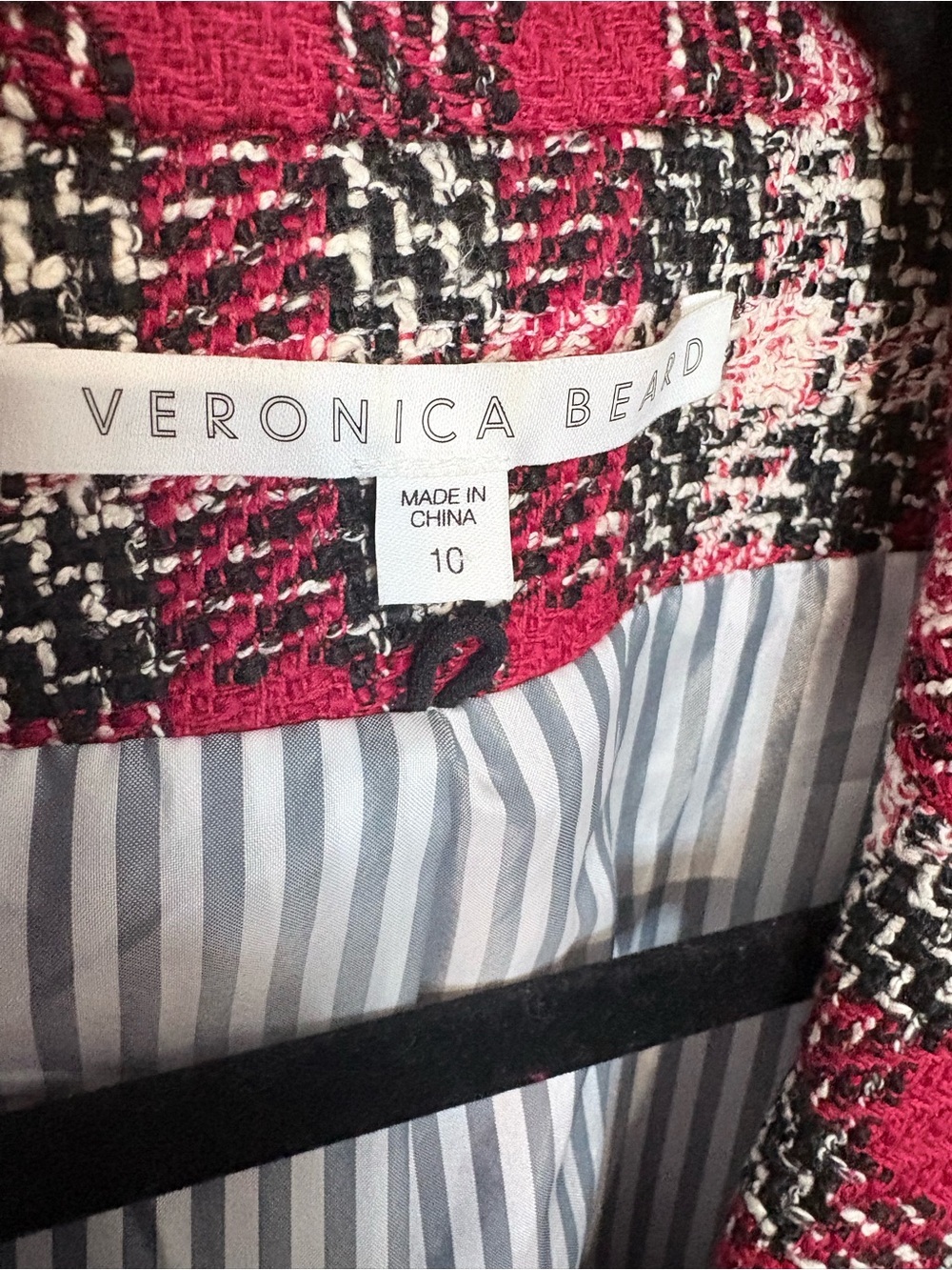 Veronica Beard | Red Plaid Tweed Double Breasted Blazer | Size 10 - Picture 5 of 12